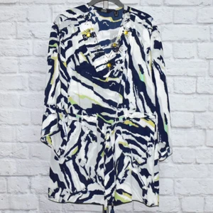 Dennis Basso Kaftan Gr. S bedruckt gewebt Perlen Krawatte in der Taille (marine/silber) - Bild 1 von 8