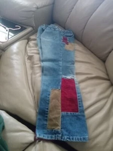 Squeeze Jeans Size XL/6X  Vintage  Hippie  Look Suade Feel Patches & Cut Knee - Picture 1 of 10