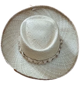FIFTH AVENUE Wide Brim Braided Band Woven Straw Hat Tan L 58 cm Mexican Western - Picture 1 of 7