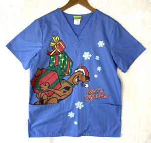 Scooby Doo Holiday Christmas Scrub Top Woman's Small graphic Print medical - Picture 1 of 18
