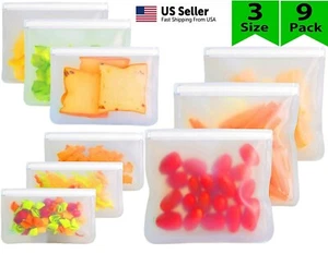 Reusable Silicone Food Fresh Bag Seal Storage Container Freezer Ziplock(9Pack) - Picture 1 of 7