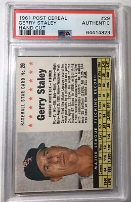 1961 POST CEREAL HAND CUT #29 GERRY STALEY PSA AUTHENTIC - Image 1 of 2