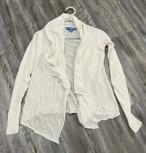 Simply Vera Wang White Knitted Long Sleeves Draped Opened Front Cardigan PXS - Picture 1 of 15