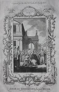 Original antique print AHAB & ZEDEKIAH'S FEARFUL DOOM,Dr. Southwell's Bible 1774 - Picture 1 of 3