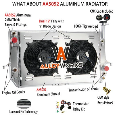 4 Row Radiator+Shroud Fan Relay For 1996-2005 Chevy Astro GMC Safari V6 4.3L AT - Image 1 of 4