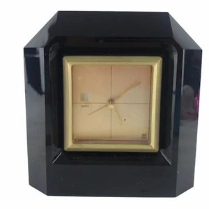Reloj despertador de escritorio de cuarzo de vidrio negro elevado cristal Mikasa Hoya vintage de los años 90 U9 - Imagen 1 de 9