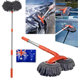 360° Rotation Head Retractable Double Layer Car Wash Brush with Long Handle AU - Picture 1 of 13