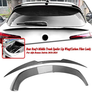 Rear Trunk Roof Spoiler+Middle Splitter Wing Trim For Alfa Romeo Stelvio 2018-24 - Picture 1 of 9