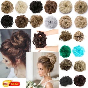 Curly Hair Bun Ponytail Scrunchie Messy Elastic Band Extension 100% Natural Hair - Picture 1 of 72