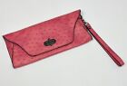 Sydney Love Pink Ostrich Stamped Leather Envelope Clutch Handbag W/ Chain Euc