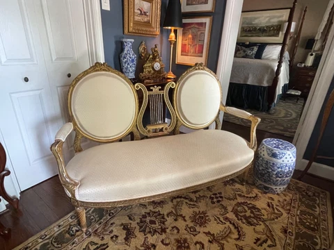 Louis XVI Upholstered Gilt Wood Antique Settee Furniture Cover