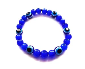 7 1/4" BLUE ALL EYES BEADED STRETCH BRACELET NEW *USA* - Picture 1 of 5