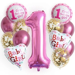 Luftballons Mädchen 1. Geburtstag Happy-Birthday Baby Folien Helium Latex Pink - Bild 1 von 1