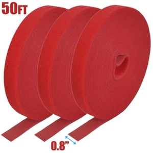 3 Pcs 50FT Roll Reusable Hook Loop Self Attaching Cable Tie Fastening Tape Red - Picture 1 of 5