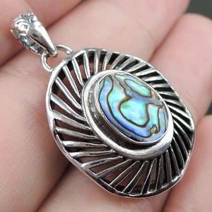 Ciondolo in argento sterling 925 naturale conchiglia di abalone Paua gioielli fatti a mano, NAS-02S - Foto 1 di 8