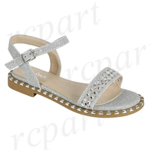 New girl's kids sandals Silver studs buckle closure casual open toe summer - Picture 1 of 1