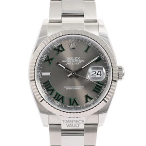 ROLEX DATEJUST 116234 STEEL 36MM OYSTER CUSTOM WIMBLEDON GRAY DIAL 18K FLUTED - Picture 1 of 6