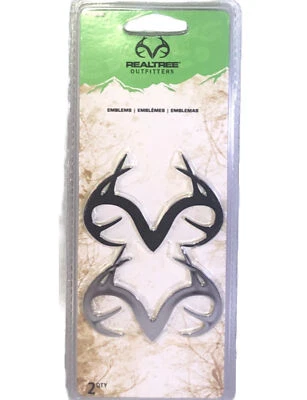 Realtree Outfitters Rare Silver Color Deer Antlers Car/Truck 2 Emblems In Pk-NEW - Image 1 of 4