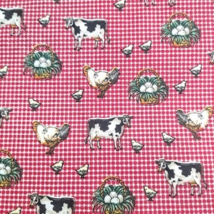 Bauernhoftiere auf rot & weiß Gingham Baumwollstoff 36" x 42" Bauernhaus Land - Bild 1 von 4