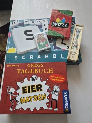 Spielesammlung, Scrabble, Skat, Eiermatsch, Mikado und Pizza. - Bild 1 von 4