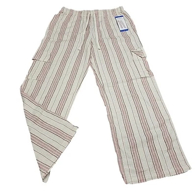 Pantalones cargo de lino estampados a rayas Roxy para mujer con cordón con bolsillos talla grande Foto 1 de 4
