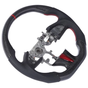 Steering Wheel Red Fiber Racing Nappa Perforated Leather Flat Bottom - Picture 1 of 22