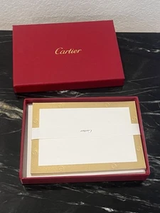 Cartier 10 Flat Note Card Set Gold Trim White Envelope Stationary Luxury - Picture 1 of 20