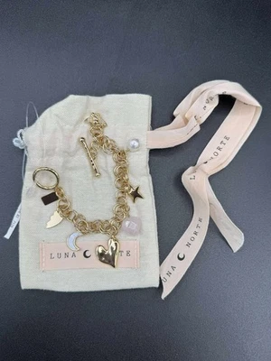 Luna Norte Gold Tone Genuine Multi Stone Charm Bracelet Toggle Clasp 6.5” NWT - Image 1 of 3