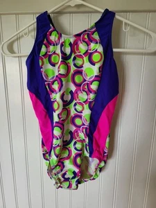 Motion Gymnastics Leotard Jeweled Town Pink Purple Green Geometric Size LC 10-12 - Picture 1 of 5