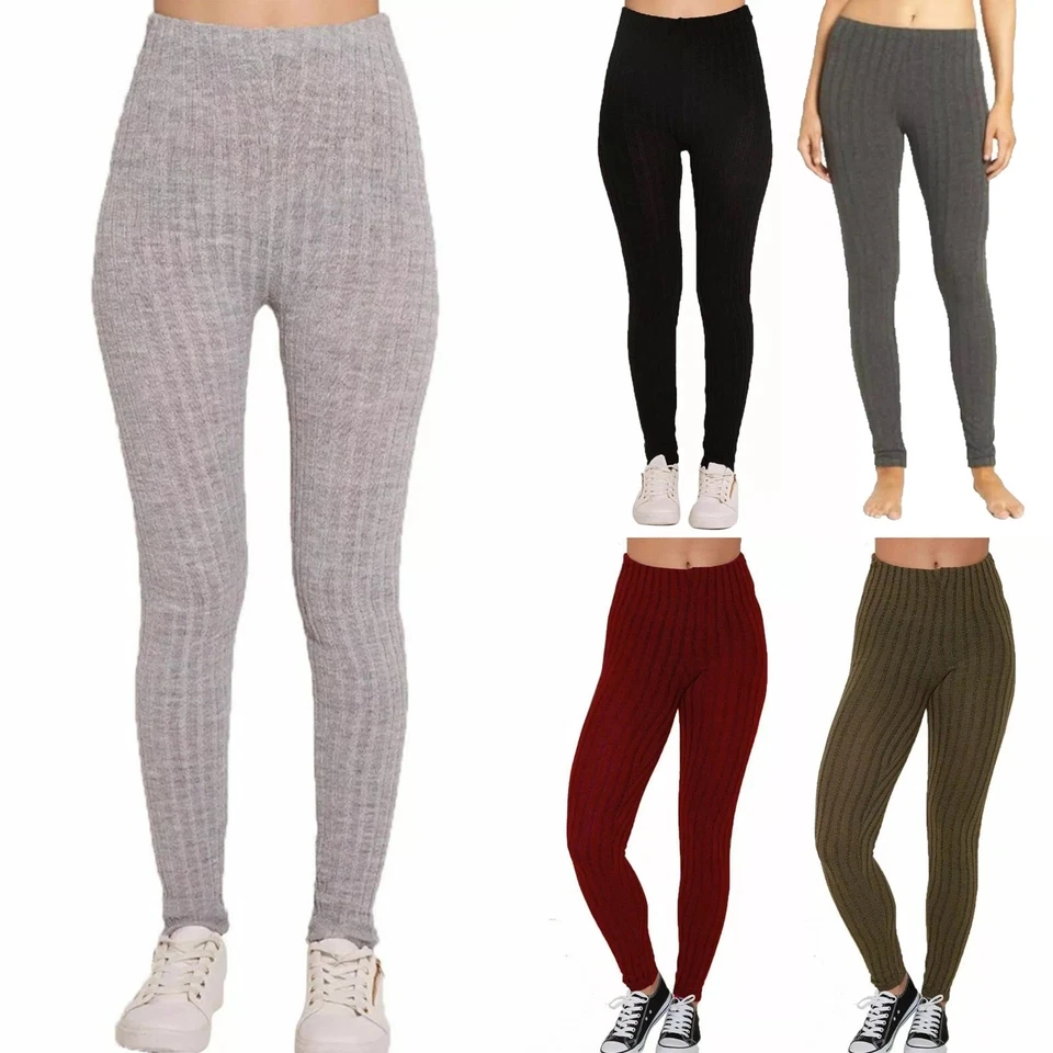 Women's Thick Winter Leggings Chunky Ribbed Knitted Warm Pants - Image 1 of 1
