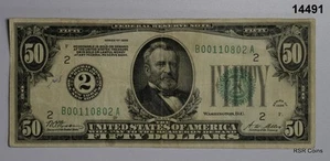1928 $50 NEW YORK FEDERAL RESERVE NOTE REDEEMABLE IN GOLD #14491 - Picture 1 of 2