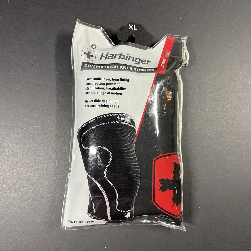 HARBINGER Lifting Compressor Compression Black Knee Sleeves 1-Pair Mens XL - Image 1 of 4