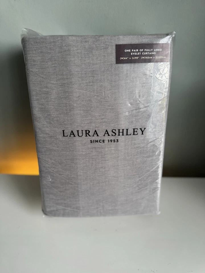 Laura Ashley Abbott Steel Large Eyelet Fully Lined Chenille Curtains - Image 1 of 4