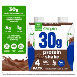 Orgain 30g Protein Shake, Dairy Based, Chocolate Fudge 11oz, 4ct - Picture 1 of 10