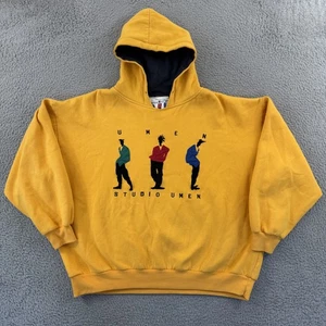Vintage Studio Umen Sweatshirt Mens XL Yellow Hoodie Pullover 90s Embroidered - Picture 1 of 10