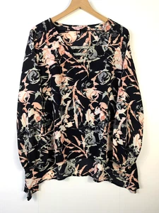 Juicy Couture Bluse XL schwarz rosa Blumen Glitzer Cutout Langarm Oberteil - Bild 1 von 10