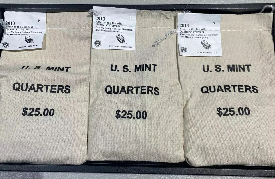 2013 - P.D.S.  ATB Quarters Fort McHenry $25 U.S. Mint Sewn Bags - Image 1 of 1