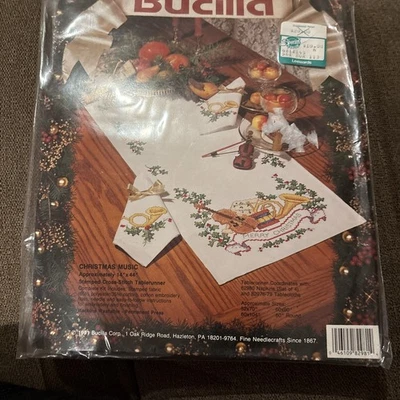 Bucilla Christmas Music Table Runner Stamped Cross Stitch Kit 82981 NEW - Image 1 of 4