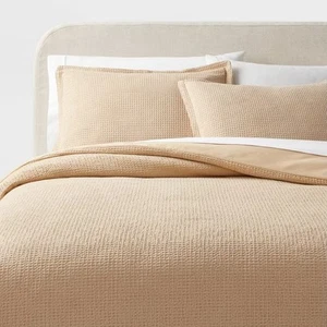 Threshold King Size Waffle Duvet Set Color Wheat 100% Cotton - Picture 1 of 6