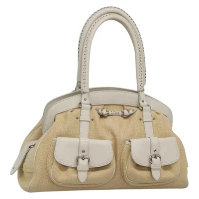 Auténtico bolso de mano Christian Dior cuero rafia beige blanco plata 132563 Foto 1 de 4