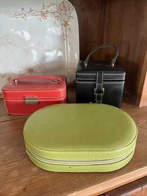 Lote de 3 cajas de viaje organizadoras de joyas de cuero con llave fósil Foto 1 de 4