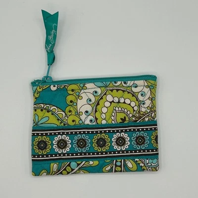 Vera Bradley Pavo Real Monedero Cremallera Cartera Verde Azulado Acolchado Boho Viaje Pequeño Foto 1 de 4