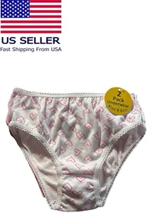 Girl Underwear Briefs Hearts Pink White 2 Pack Size 8 - Picture 1 of 4