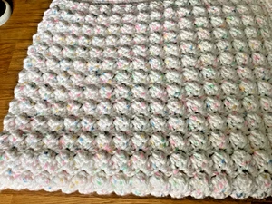 White and multi coloured sparkle baby blanket handmade crocheted - Picture 1 of 3
