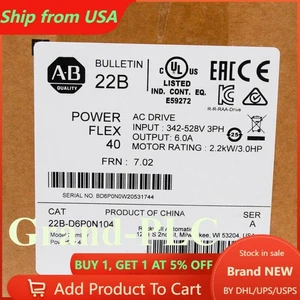 New  AB 22B-D6P0N104 Powerflex 40 AC Drive 3.0Hp 2.2kW 22BD6P0N104 US Free Tax - Picture 1 of 1