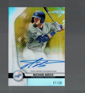 Michael Busch 2020 Bowman Sterling Gold Refractor Auto #d 07/50 - Picture 1 of 2