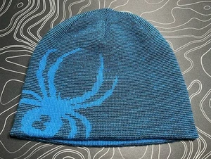 Spyder Mütze Kappe Beanie Herren Einheitsgröße schwarz blau Spinnennetz Freizeit wendbar  - Bild 1 von 4