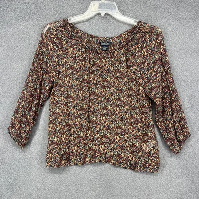 Camisa Lucky Brand Mujer Pequeña Multicolor 100% Seda Floral Boho Campesina Top Foto 1 de 4