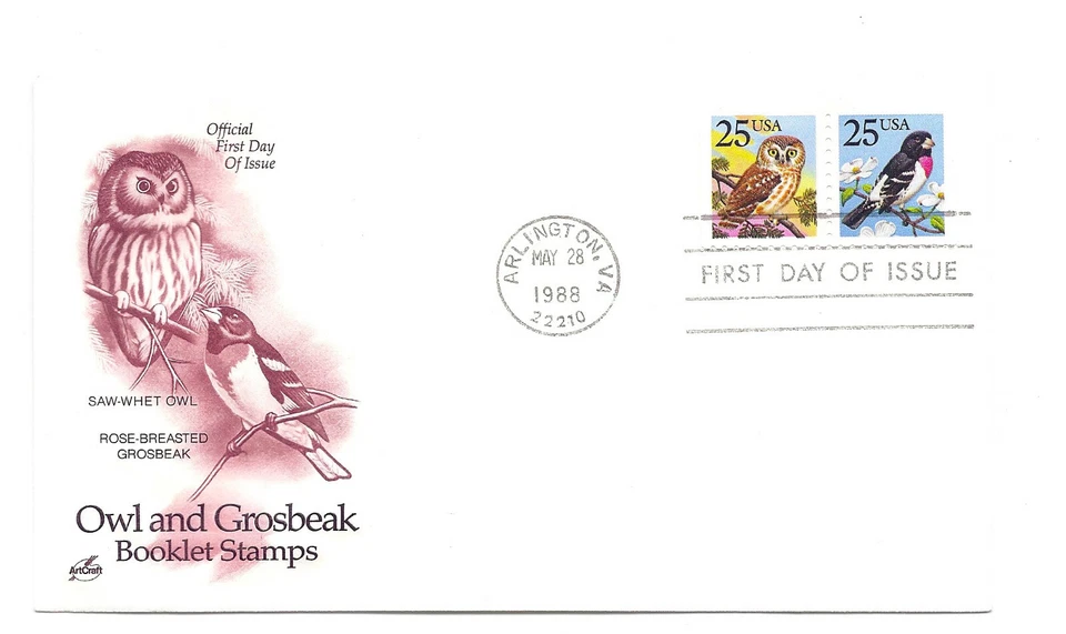 2284-85 Owl & Grosbeak booklet pair ArtCraft FDC - Image 1 of 1