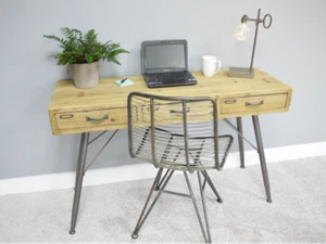 Rustikaler industrieller Schreibtisch mit Stuhl Option Retro Holz Metall Schubladen SIEHE BESCHREIBUNG - Bild 1 von 8